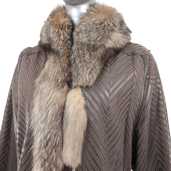 Mink Reversible Coat to Leather with Fox Trim- Size XL