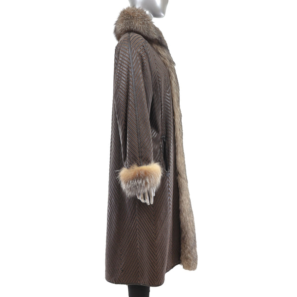 Mink Reversible Coat to Leather with Fox Trim- Size XL