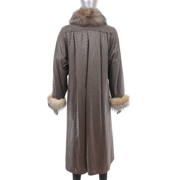 Mink Reversible Coat to Leather with Fox Trim- Size XL