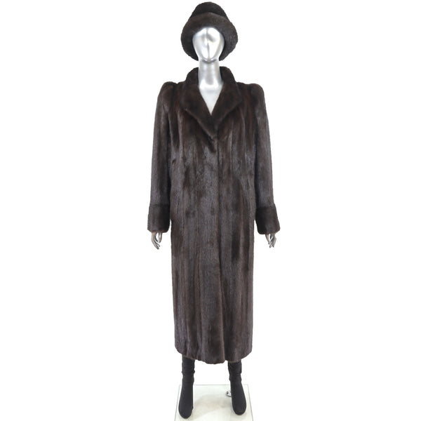 Mahogany Mink Coat with Matching Hat- Size M