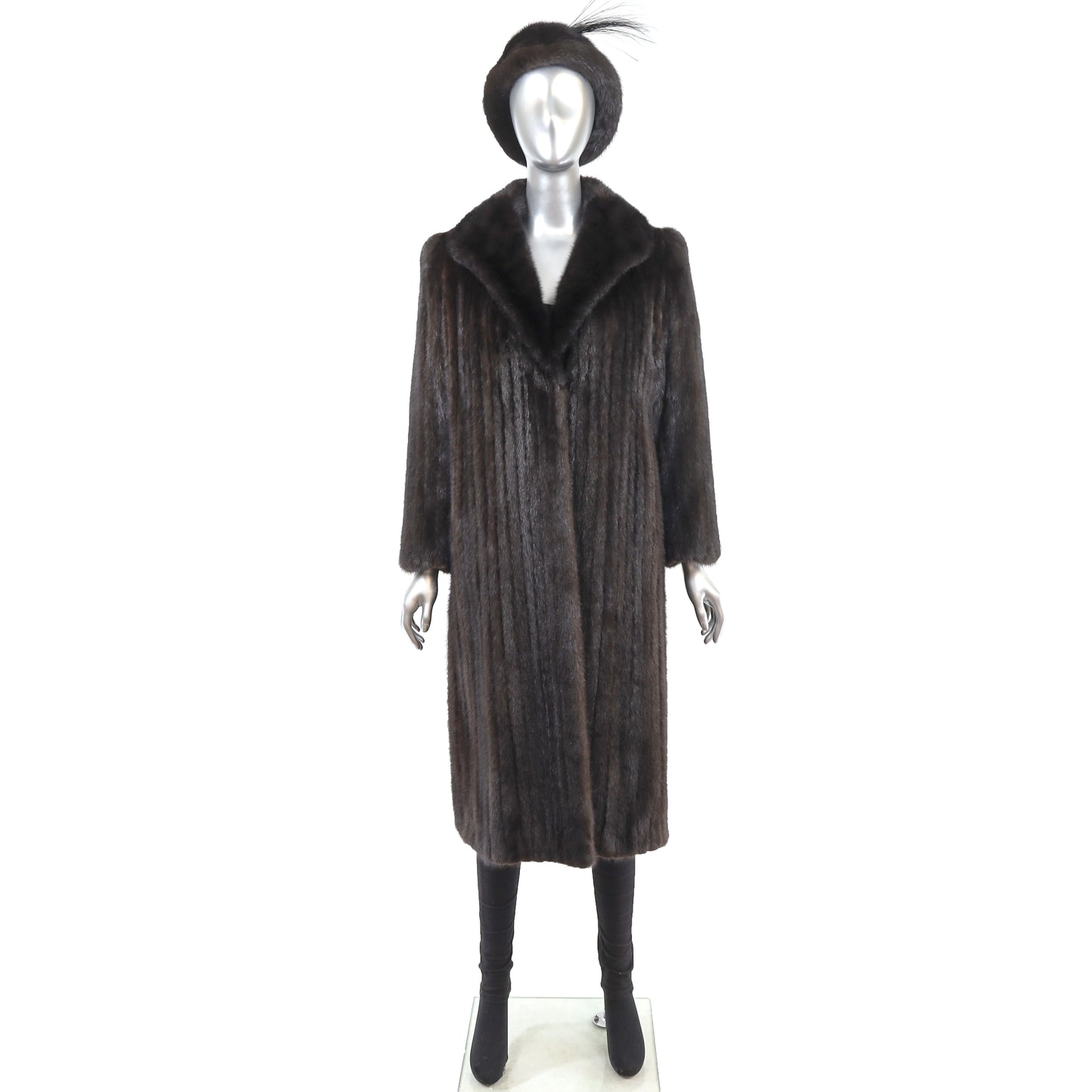 Dark Brown Mink Coat with Matching Hat- Size M