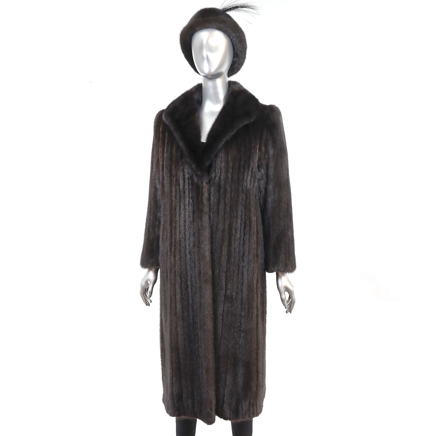 Dark Brown Mink Coat with Matching Hat- Size M