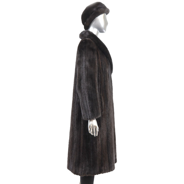 Mahogany Mink Coat with Matching Hat- Size M