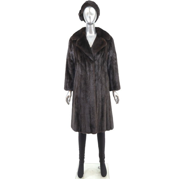 Dark Mahogany Mink Coat with Matching Hat- Size S