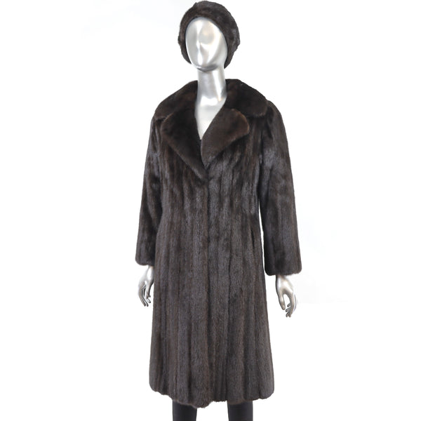 Dark Mahogany Mink Coat with Matching Hat- Size S