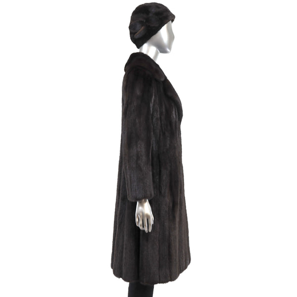 Dark Mahogany Mink Coat with Matching Hat- Size S