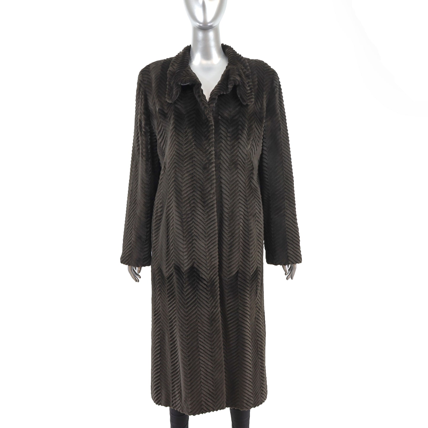 Olive Laser Cut Mink Coat- Size M