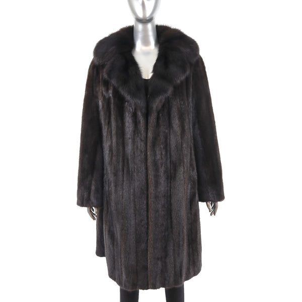Mahogany Mink Coat with Sable Collar- Size M