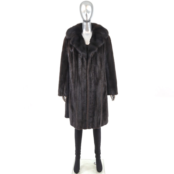 Mahogany Mink Coat with Sable Collar- Size M