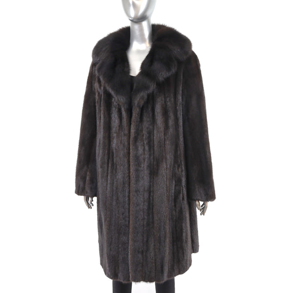 Mahogany Mink Coat with Sable Collar- Size M