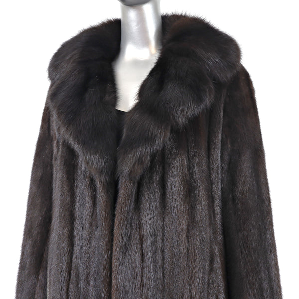 Mahogany Mink Coat with Sable Collar- Size M