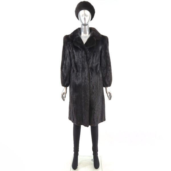 Mahogany Mink Coat with Matching Hat- Size M