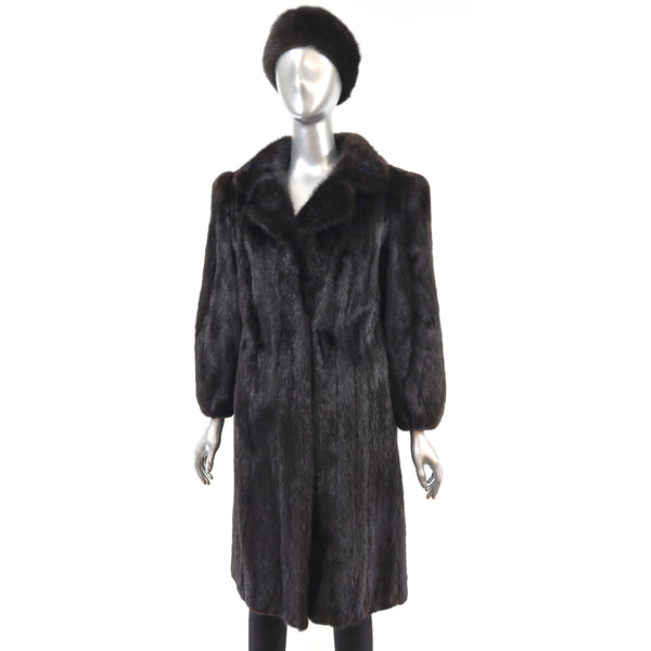 Mahogany Mink Coat with Matching Hat- Size M