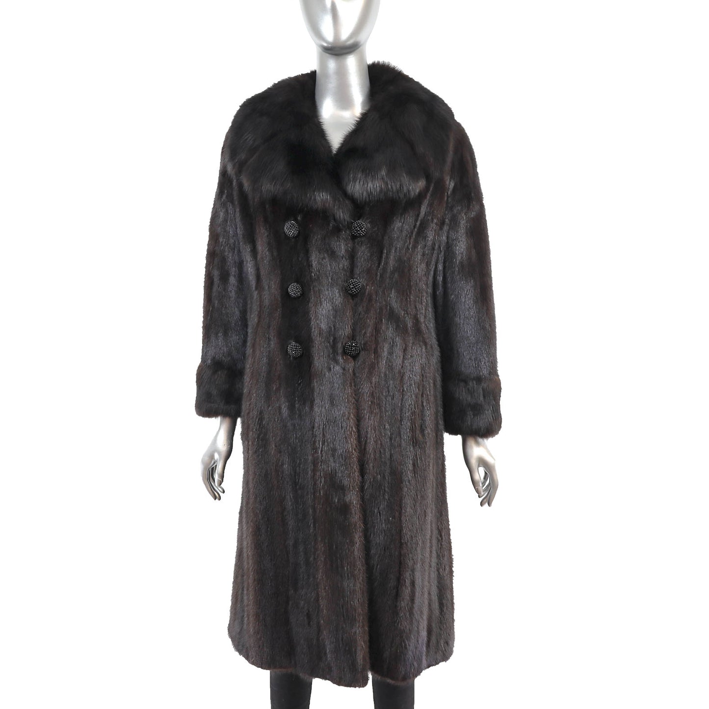Dark Brown Mink Coat with Sable Collar and Cuffs- Size S