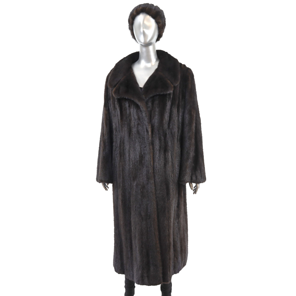 Mahogany Mink Coat with Matching Hat- Size L