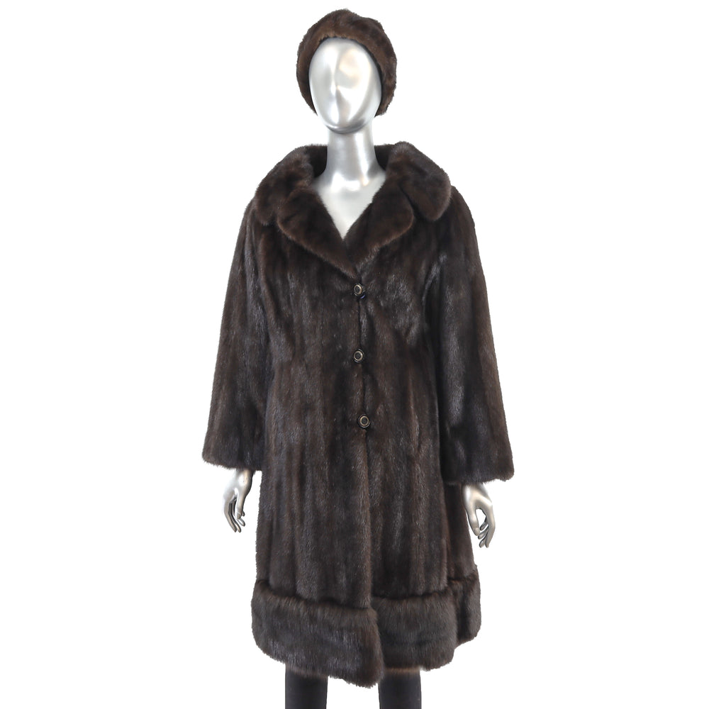 Mahogany Mink Coat with Sable Trim and Matching Hat- Size M