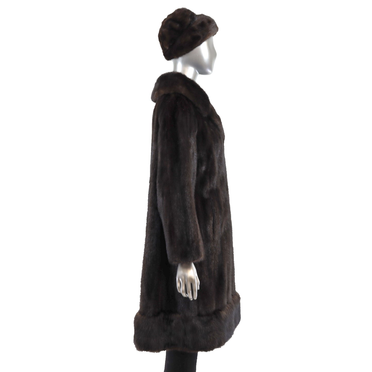 Mahogany Mink Coat with Sable Trim and Matching Hat- Size M