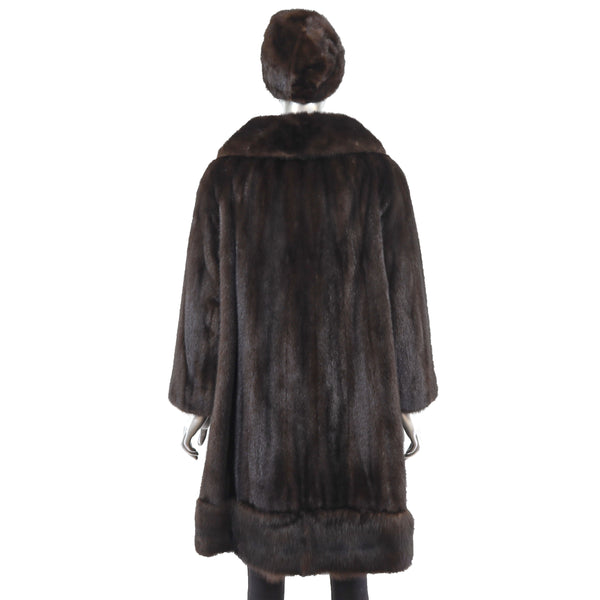 Mahogany Mink Coat with Sable Trim and Matching Hat- Size M