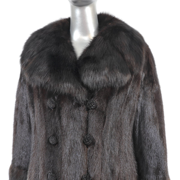 Mahogany Mink Coat with Sable Collar and Cuffs- Size S