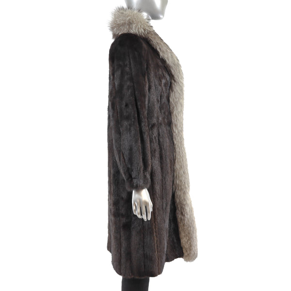 Mahogany Mink Coat with Silver Fox Tuxedo- Size S