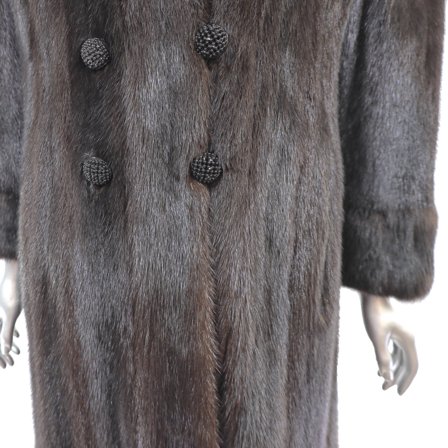 Dark Brown Mink Coat with Sable Collar and Cuffs- Size S