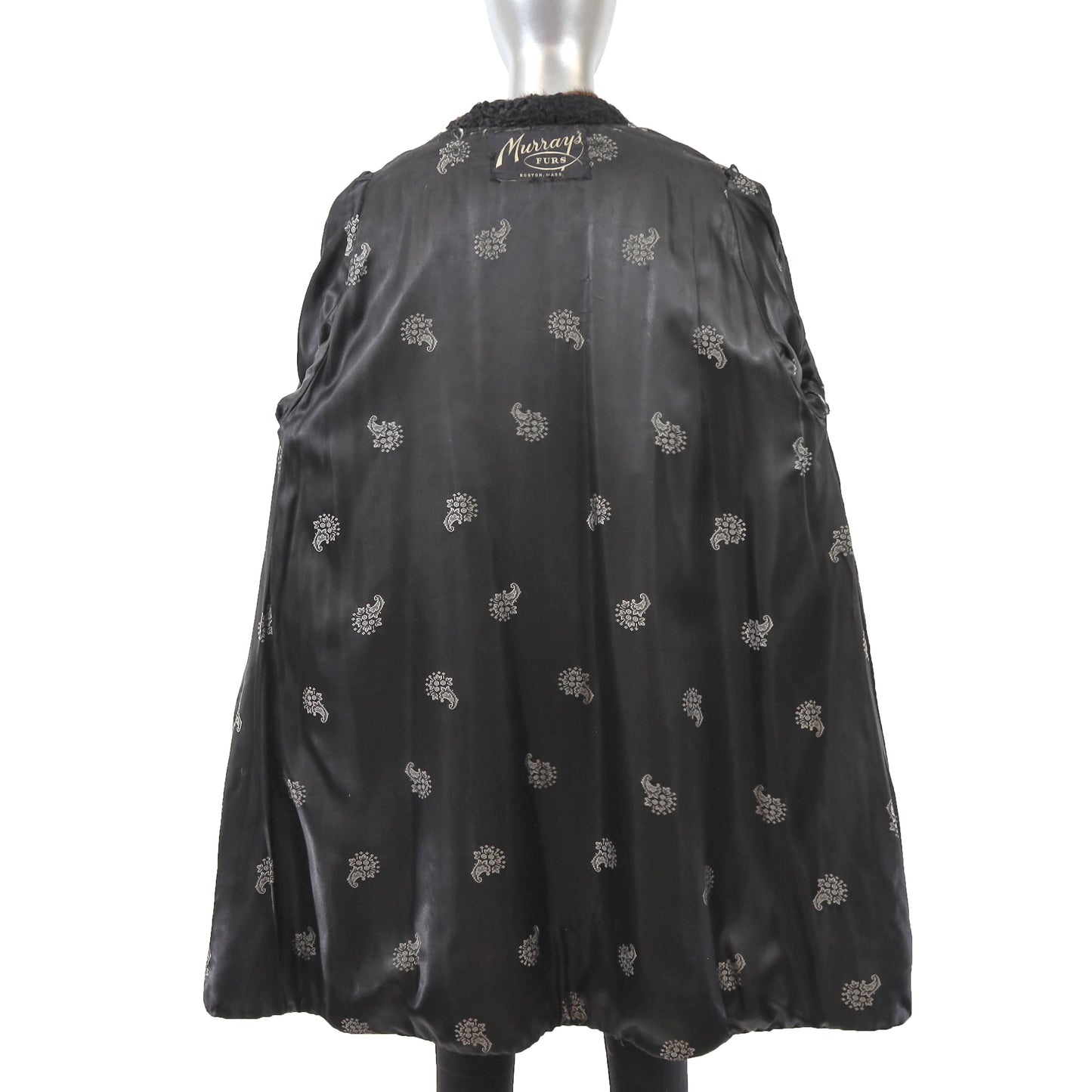 Black Persian Lamb Coat with Fox Collar- Size L