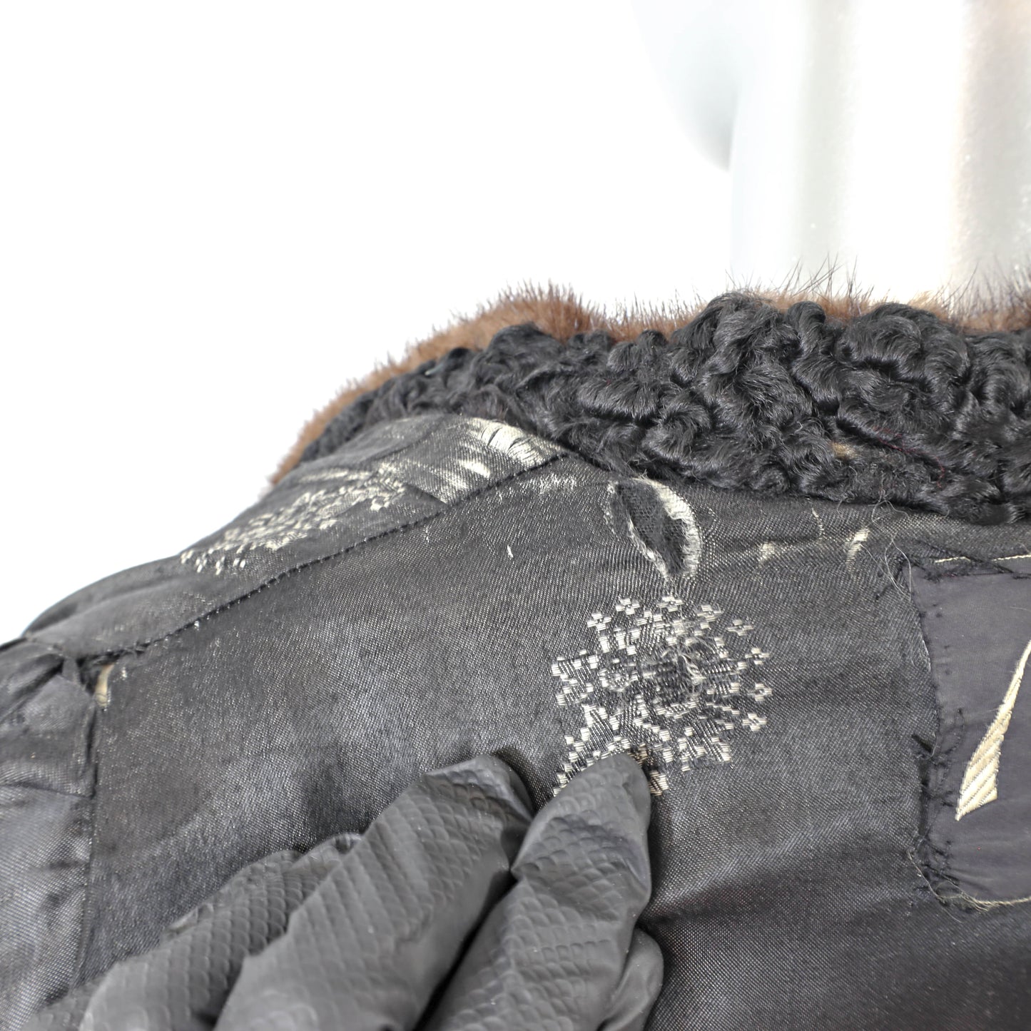 Black Persian Lamb Coat with Fox Collar- Size L
