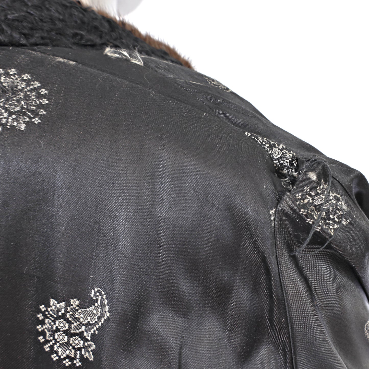Black Persian Lamb Coat with Fox Collar- Size L