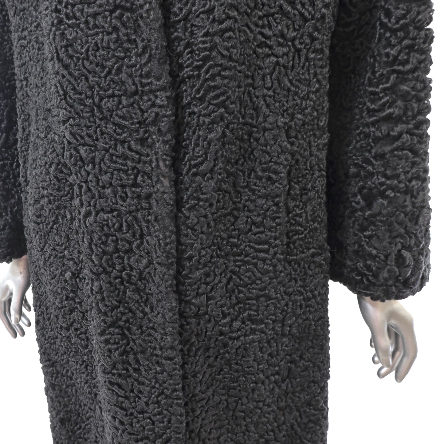 Black Persian Lamb Coat with Fox Collar- Size L