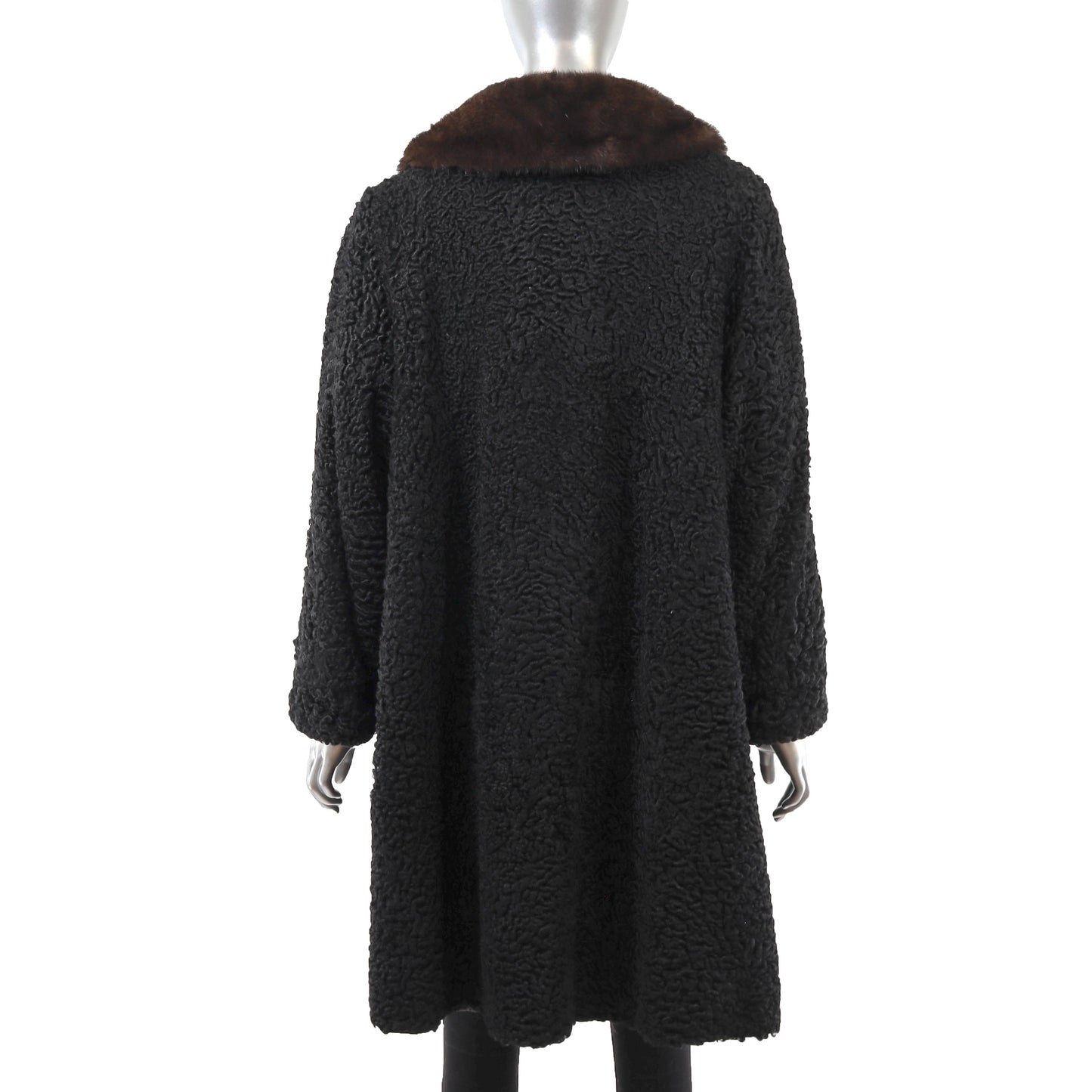 Black Persian Lamb Coat with Fox Collar- Size L