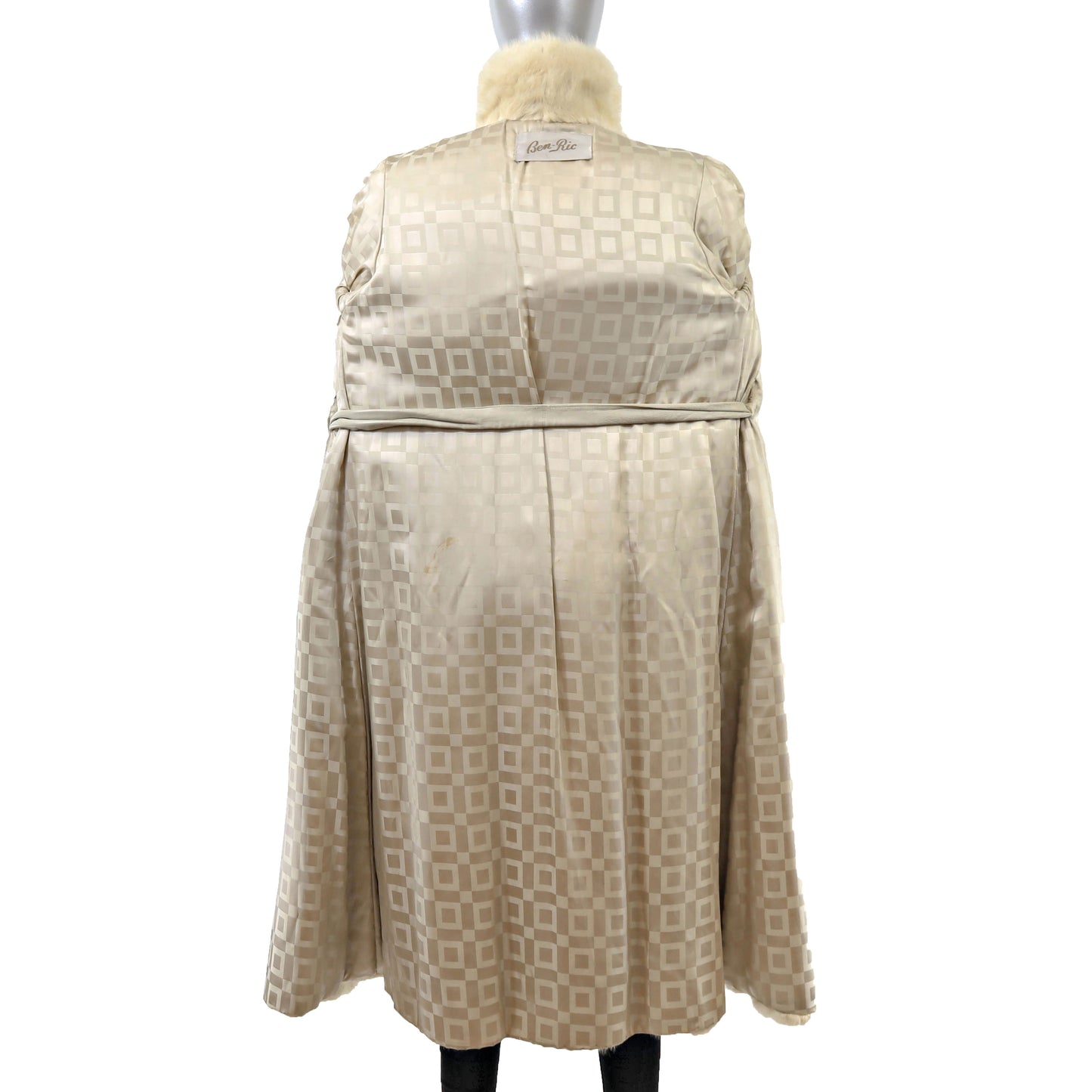 Beige Mink Coat with Leather Insert- Size S
