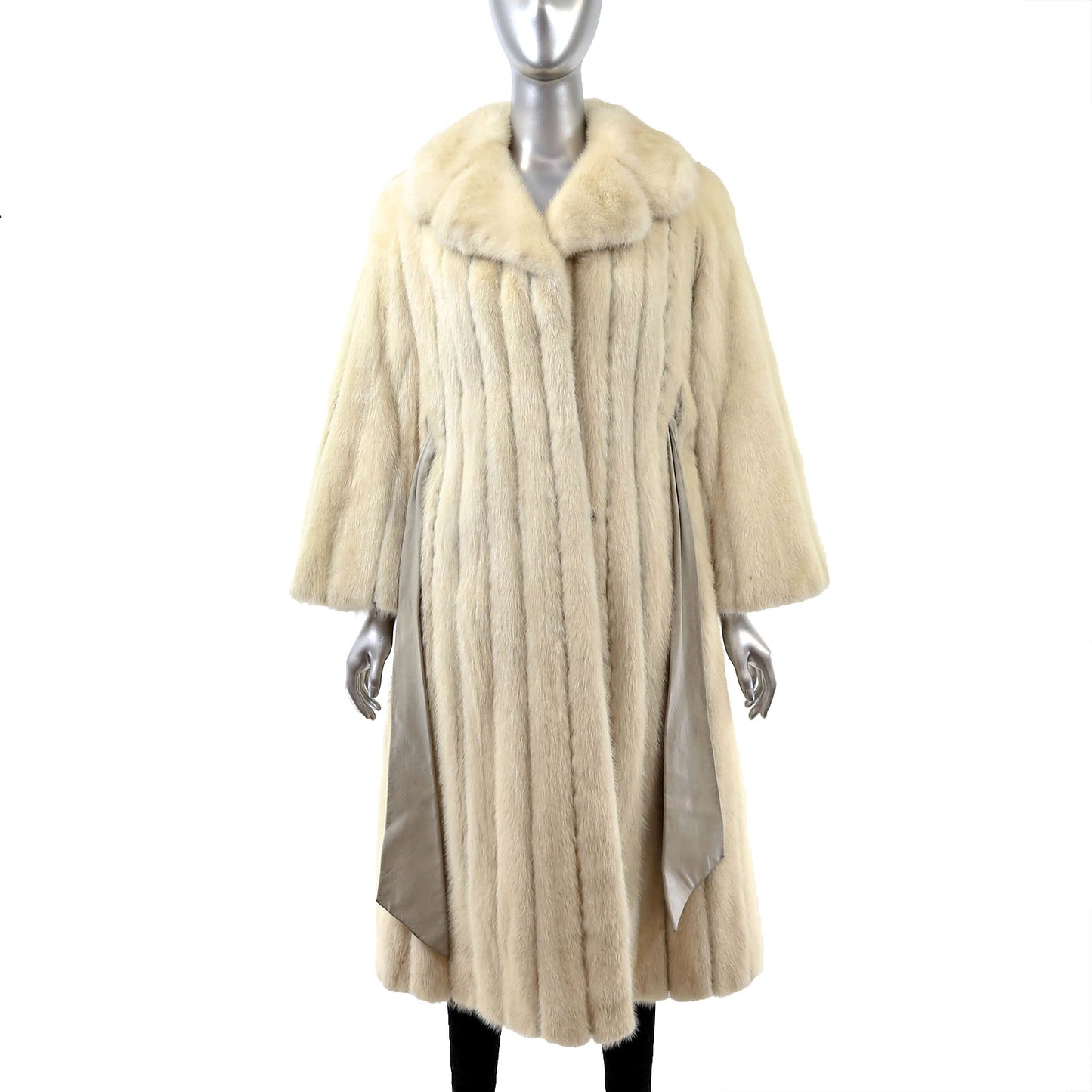 Beige Mink Coat with Leather Insert- Size S