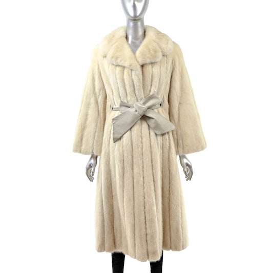 Beige Mink Coat with Leather Insert- Size S