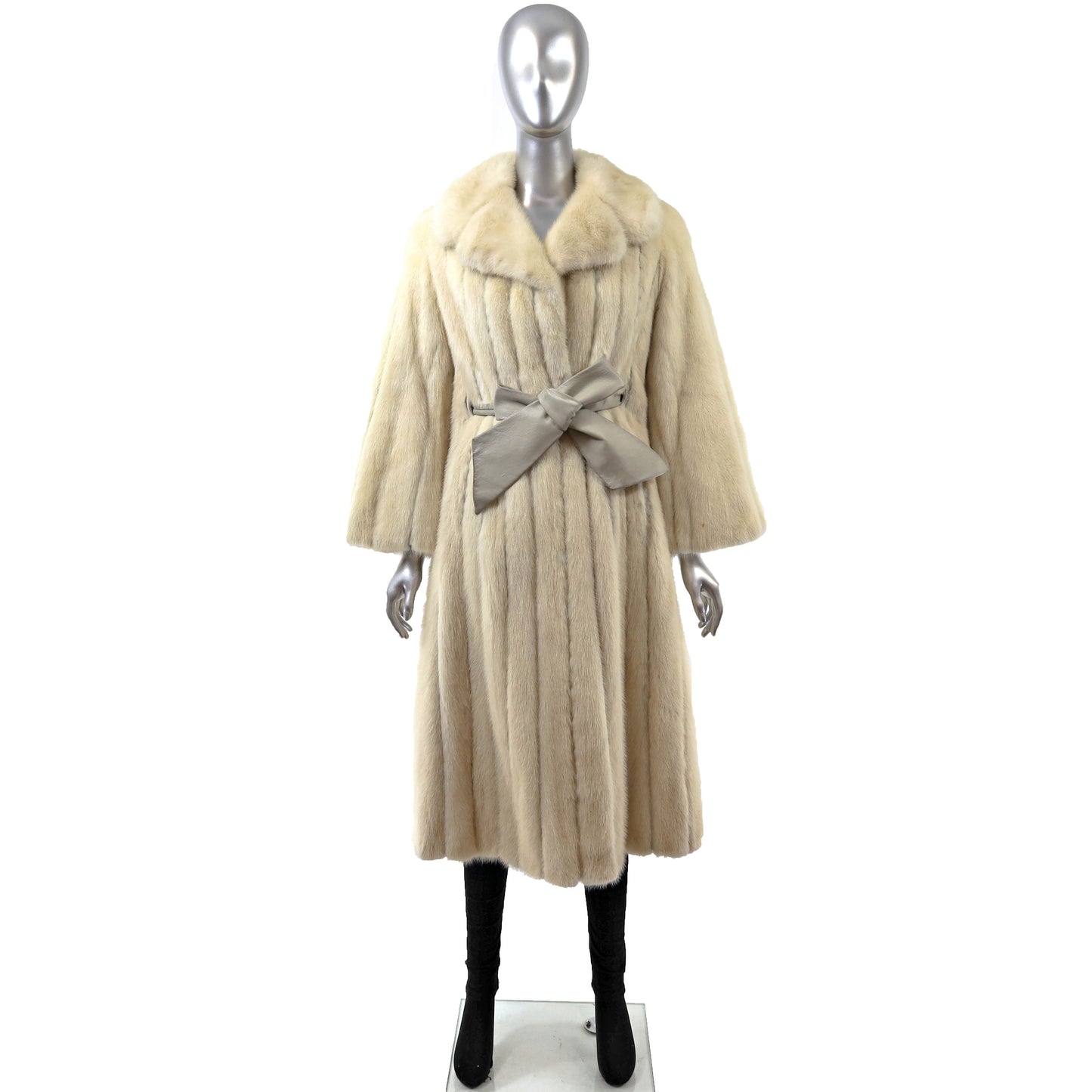 Beige Mink Coat with Leather Insert- Size S