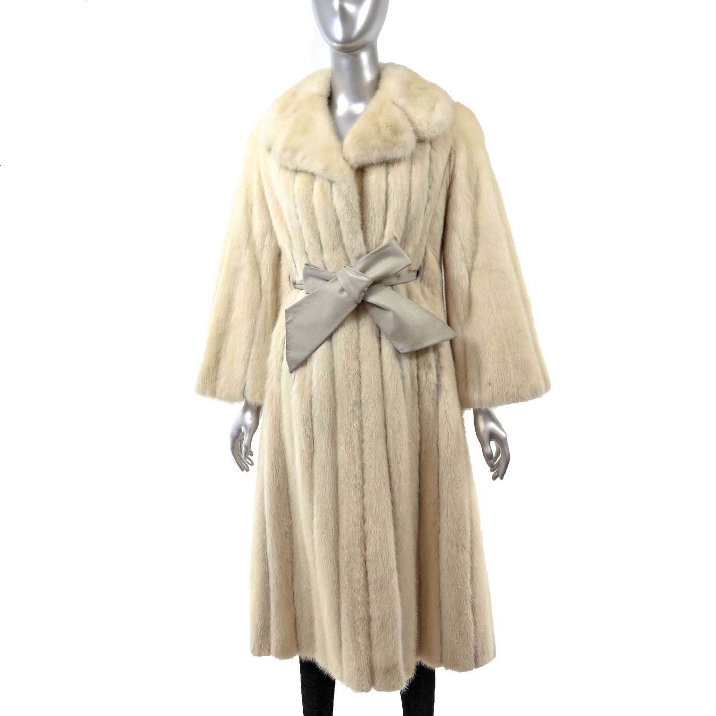 Beige Mink Coat with Leather Insert- Size S