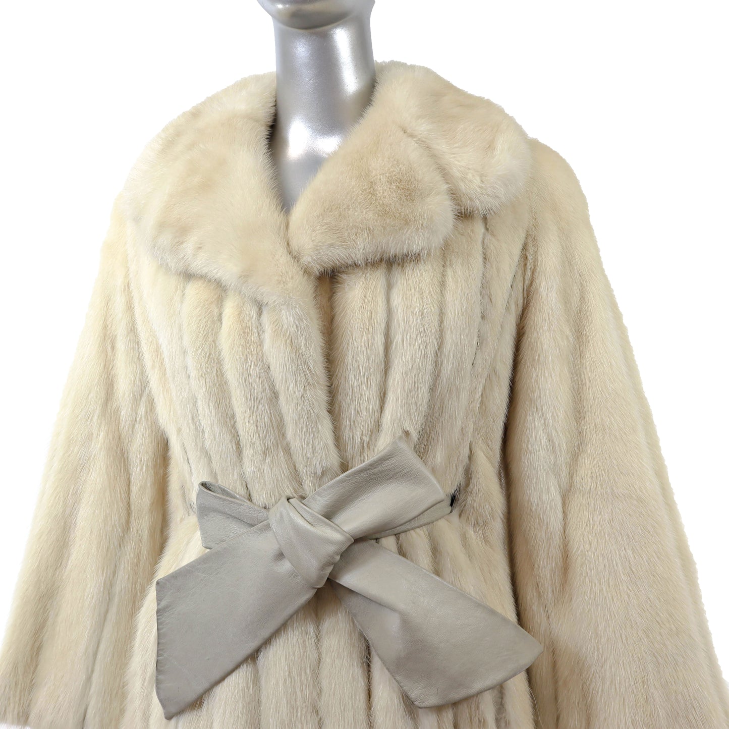 Beige Mink Coat with Leather Insert- Size S