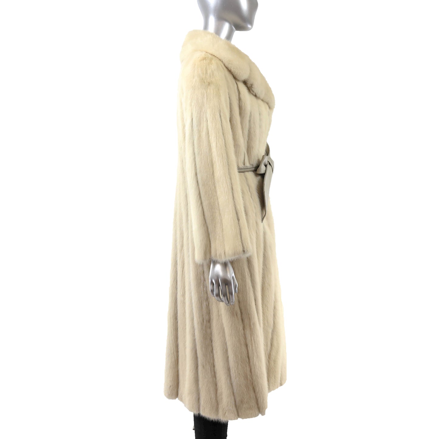 Beige Mink Coat with Leather Insert- Size S