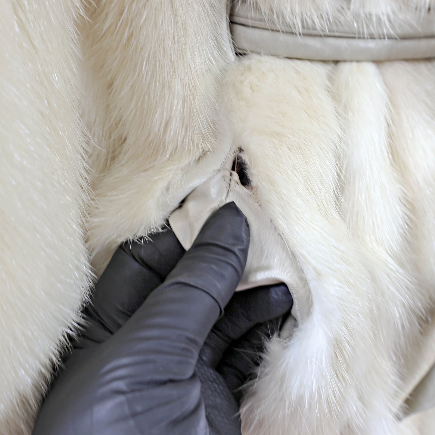 Beige Mink Coat with Leather Insert- Size S