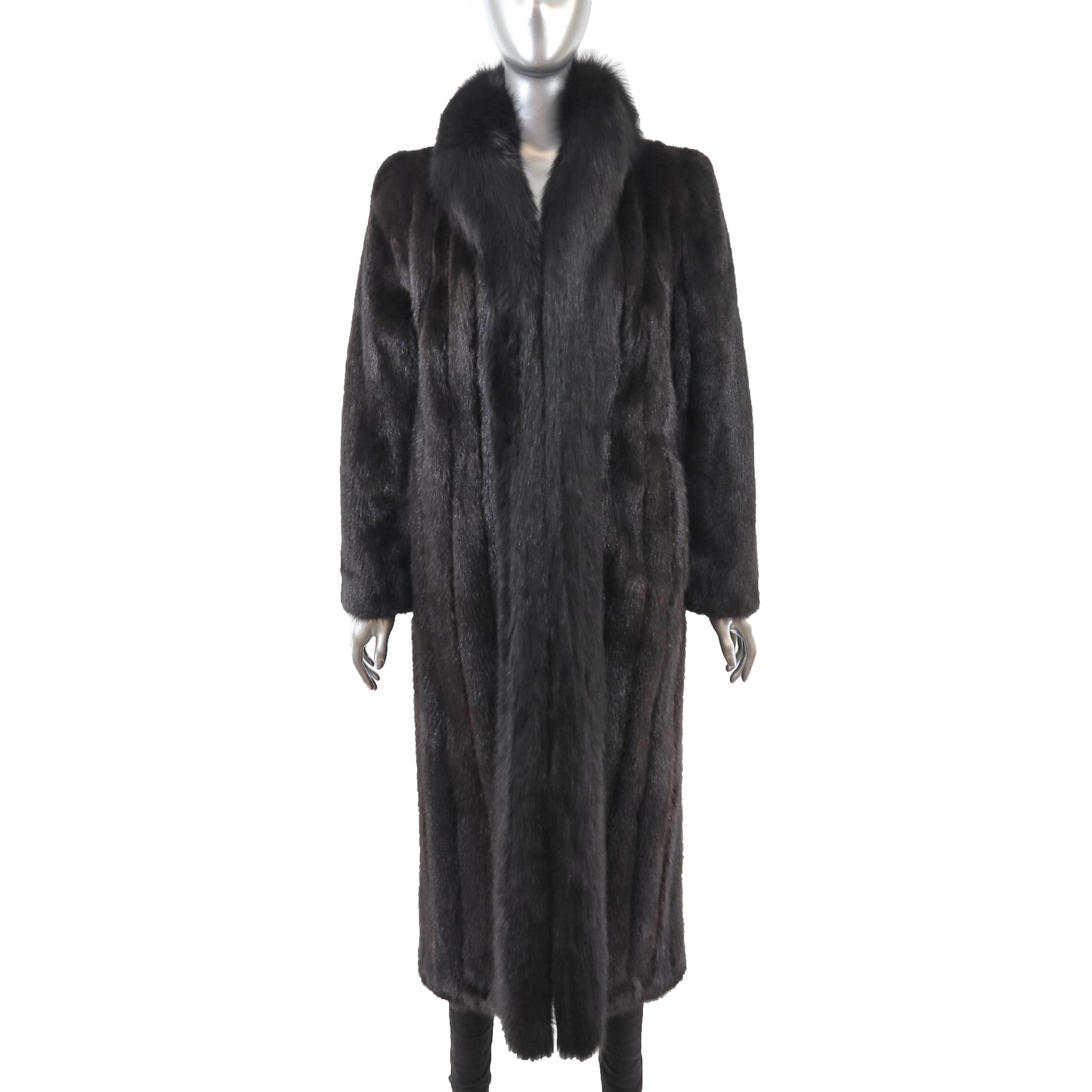 Black Mink Coat with Fox Tuxedo- Size S