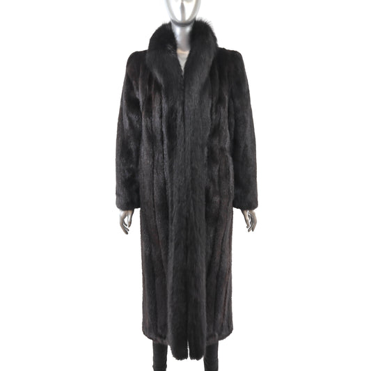 Black Mink Coat with Fox Tuxedo- Size S