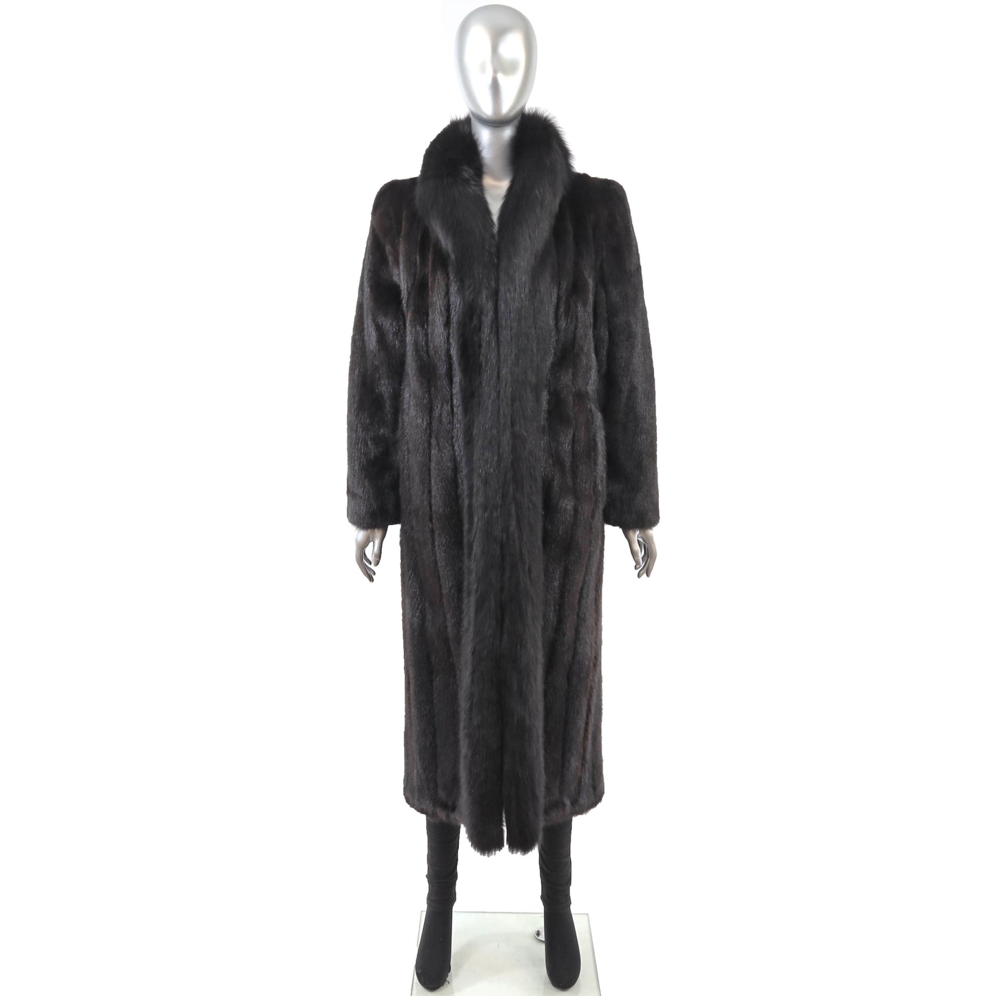 Black Mink Coat with Fox Tuxedo- Size S