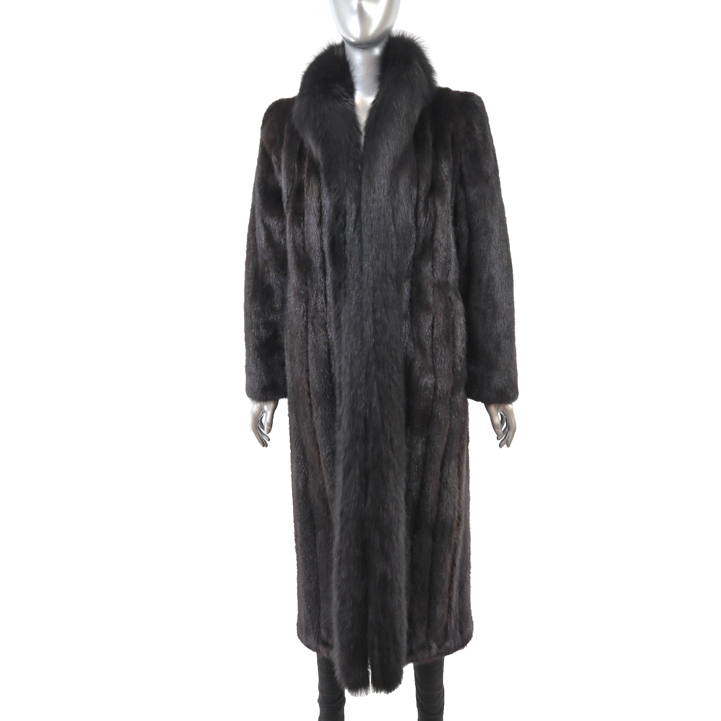 Black Mink Coat with Fox Tuxedo- Size S