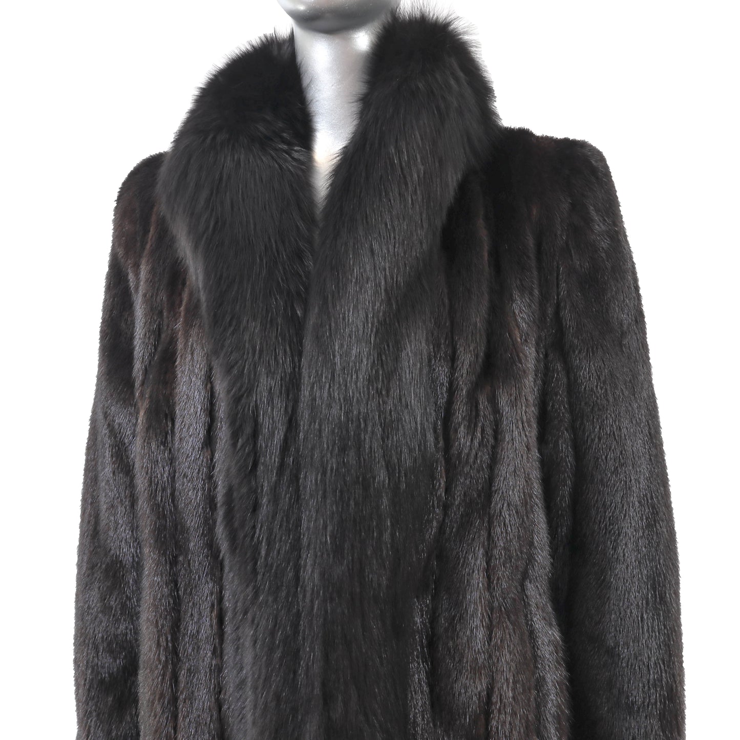 Black Mink Coat with Fox Tuxedo- Size S