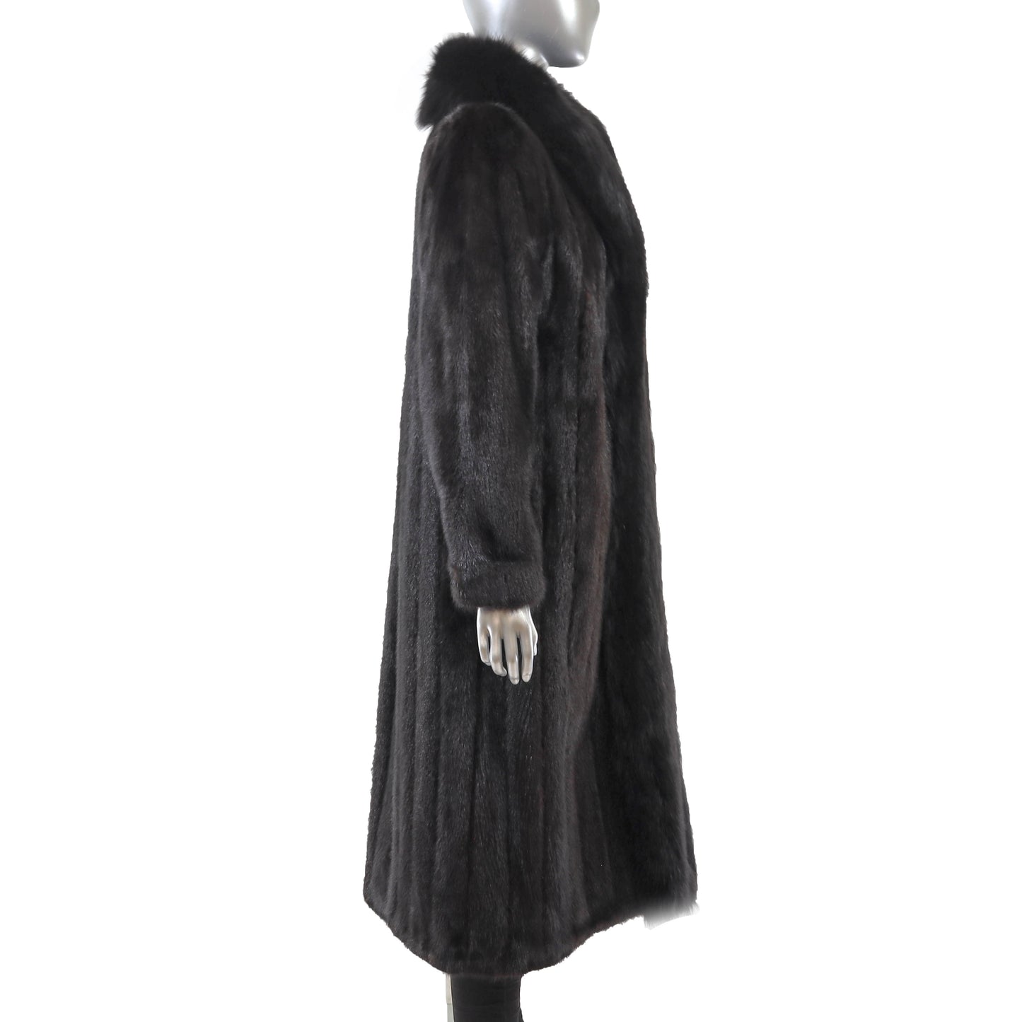 Black Mink Coat with Fox Tuxedo- Size S