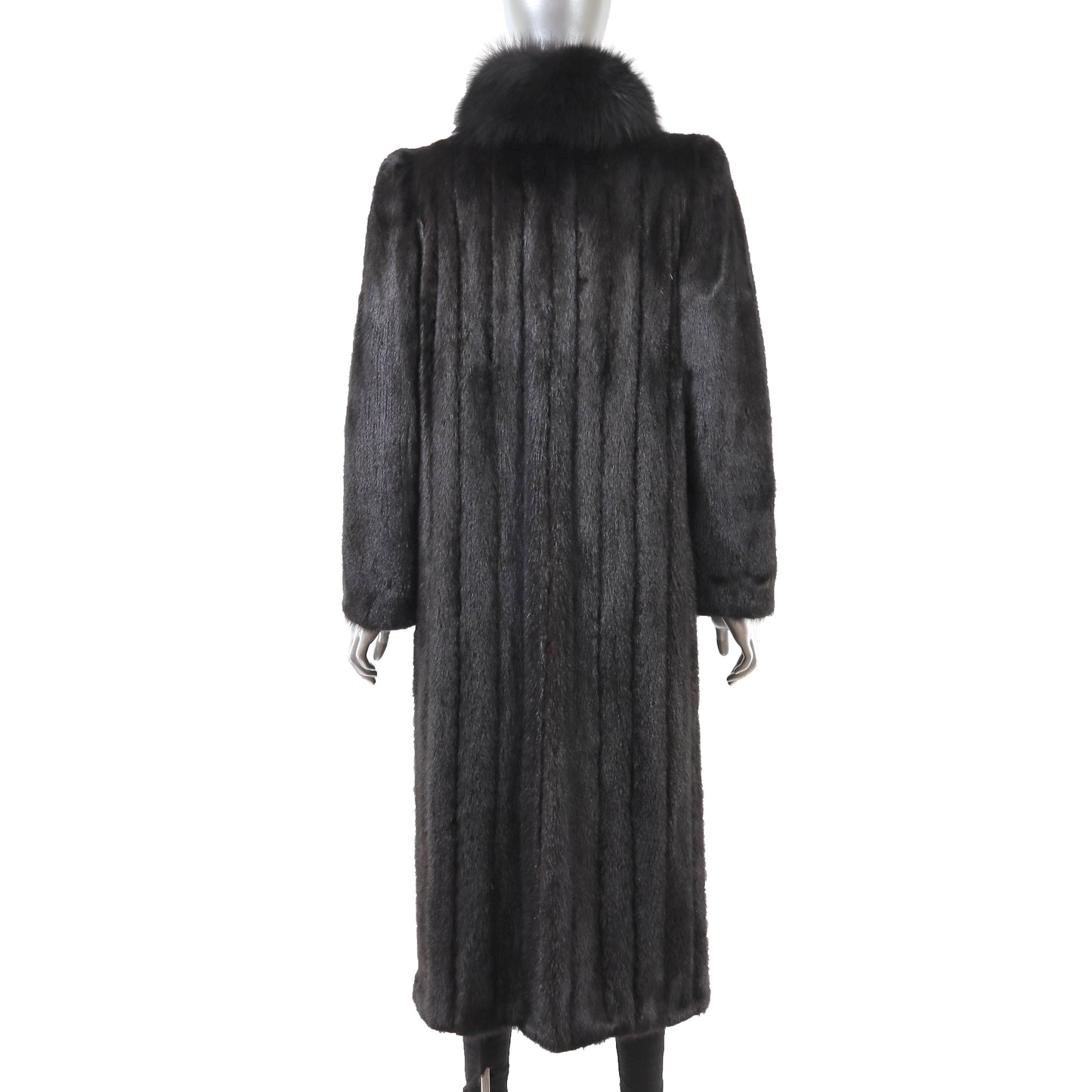 Black Mink Coat with Fox Tuxedo- Size S