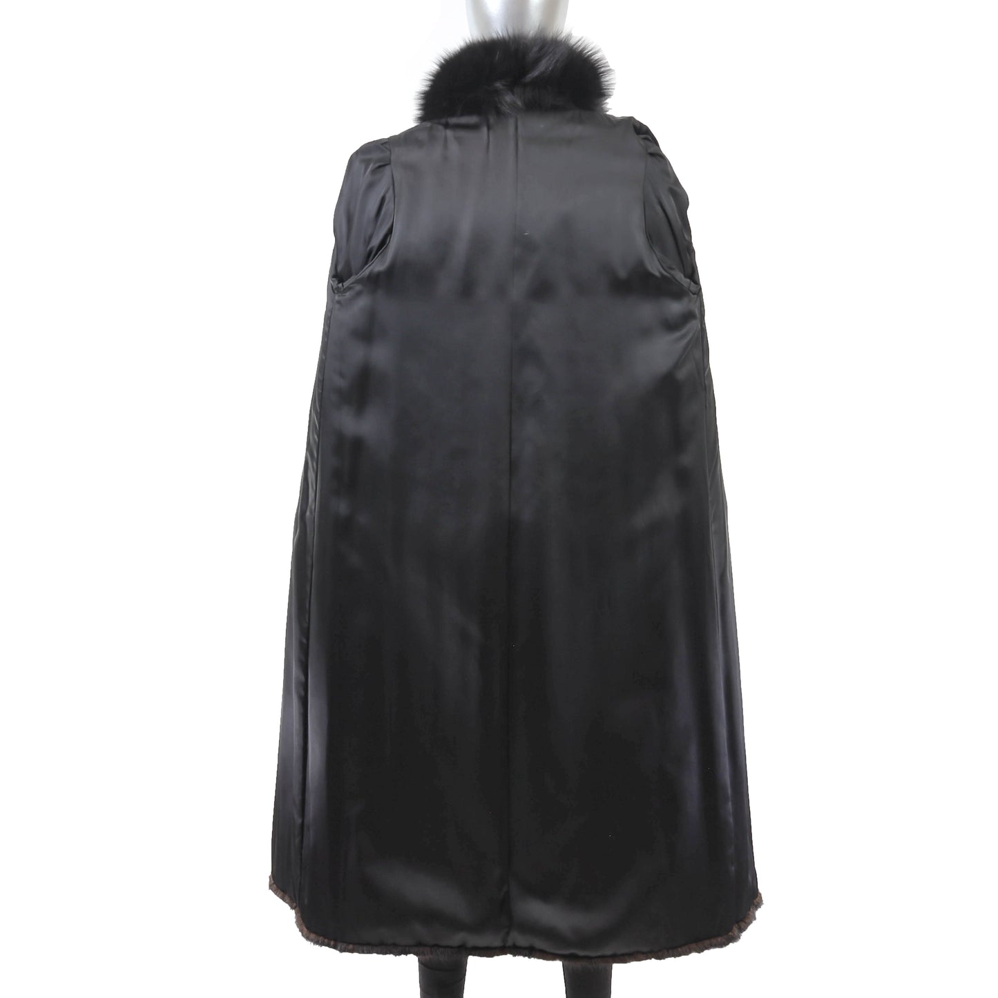 Black Mink Coat with Fox Tuxedo- Size S