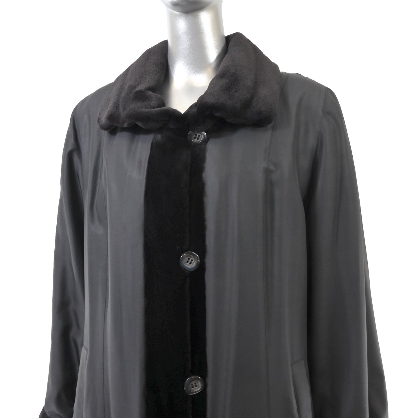 Black Sheared Mink Coat Reversible to Taffeta- Size S