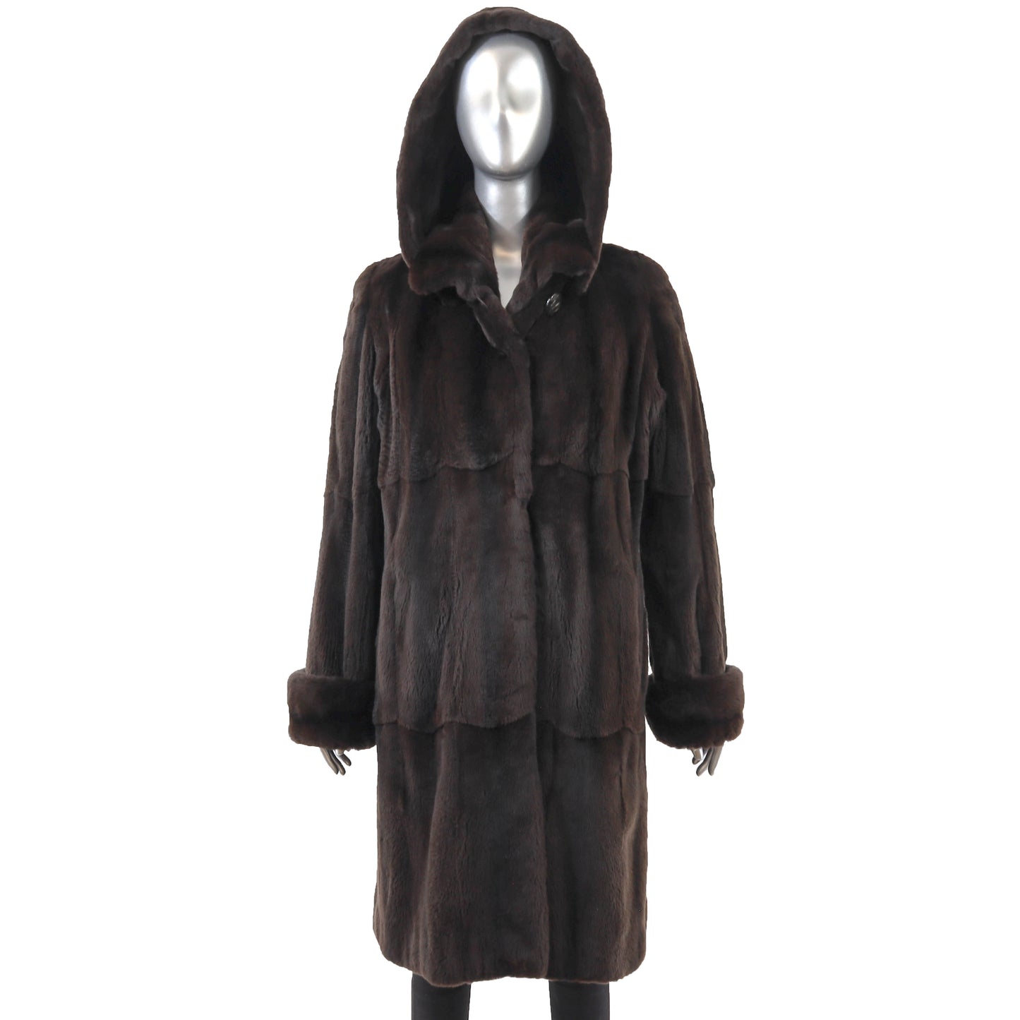 Brown Sheared Mink Coat with Detachable Hood- Size M