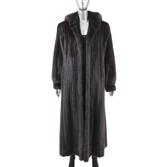Dark Brown Mink Coat with Detachable Hood- Size L