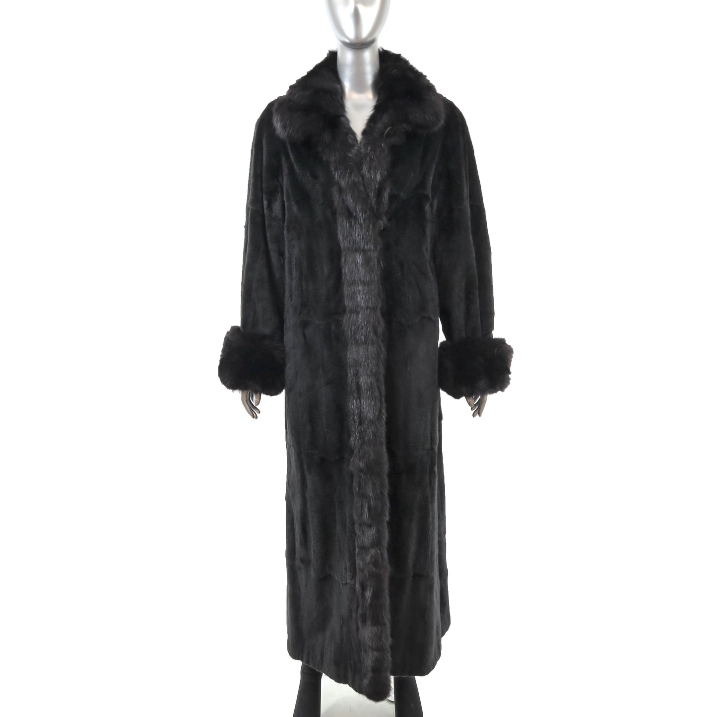 Black Sheared Mink Coat Reversible to Taffeta with Sable Trim- Size M